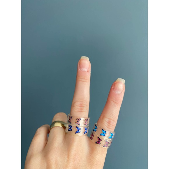 Y2k acrylic chunky butterfly emoji rings - Picture 7 of 12